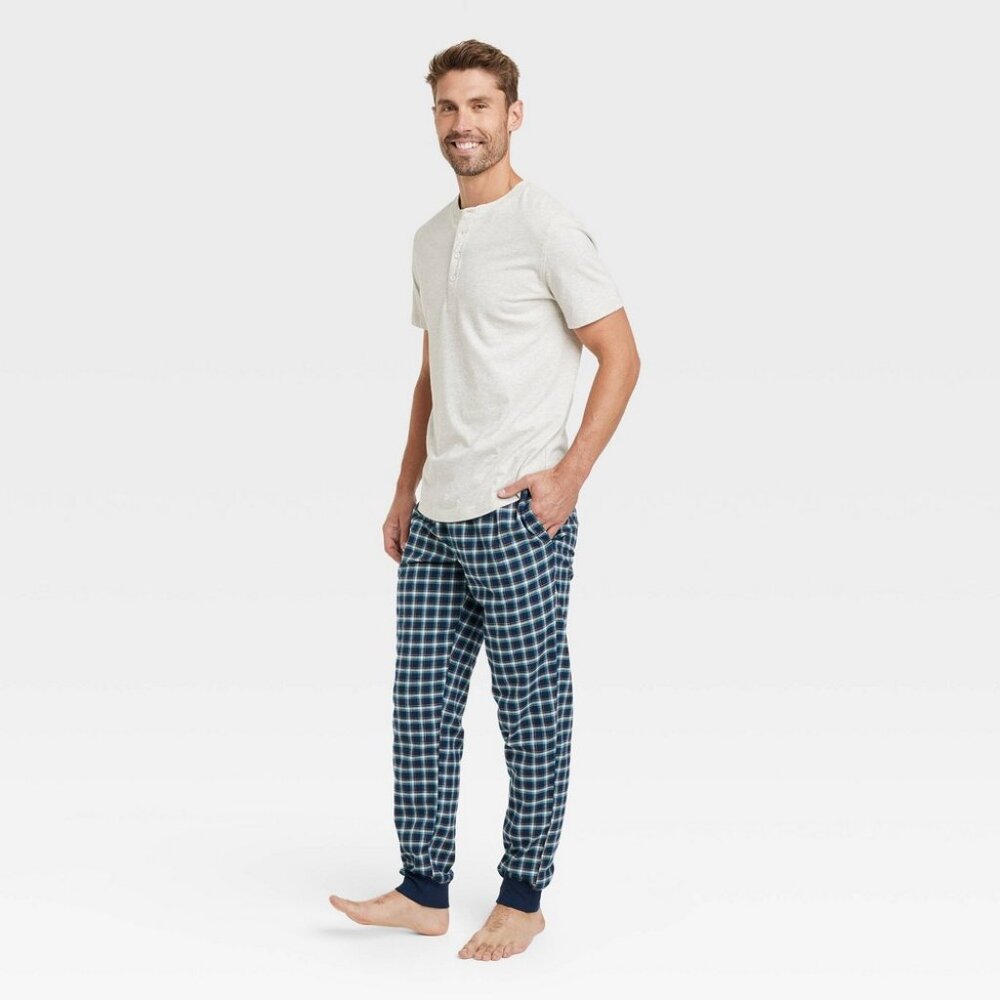 NEW! Men Big & Tall Micro Flannel Jogger Pants + Henley TShirt Pajama PJ Set 2pc